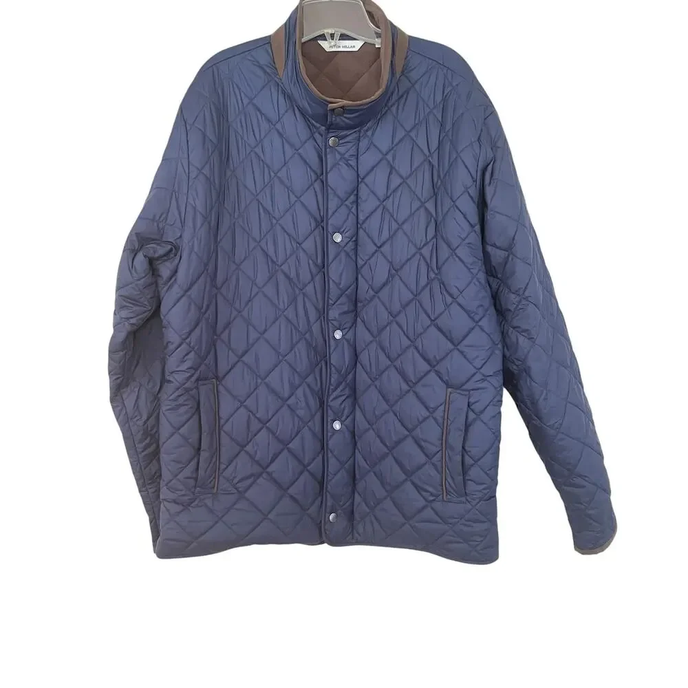 Peter Millar Suffolk Quilted Travel Coat XXL Navy Suede Trim Quiet Luxury